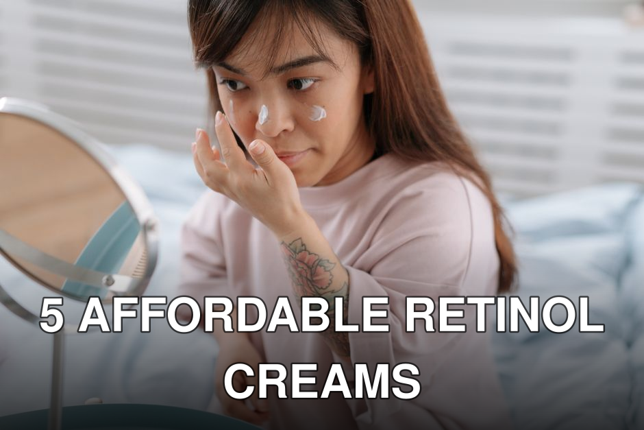 Adult woman applying face cream at home, embracing morning skincare routine in bedroom.
