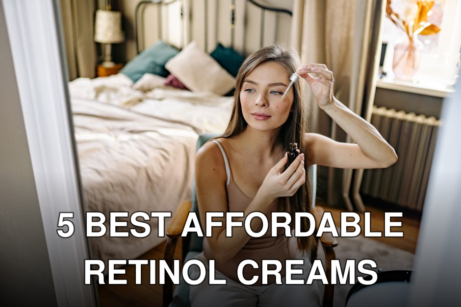 A woman using a dropper for skincare routine in a cozy bedroom setting.