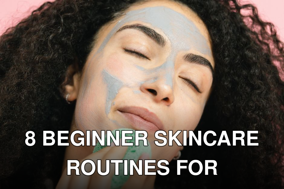 A woman with curly hair enjoys a relaxing facial treatment with a clay mask and sponge.