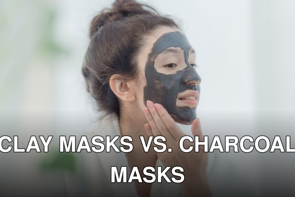 A woman in a bathrobe applies a charcoal beauty mask, promoting skincare and relaxation.