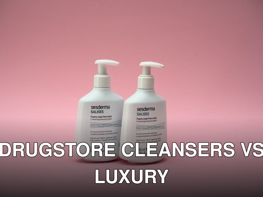 Two bottles of Sesderma Salises foaming cream against a pink backdrop.
