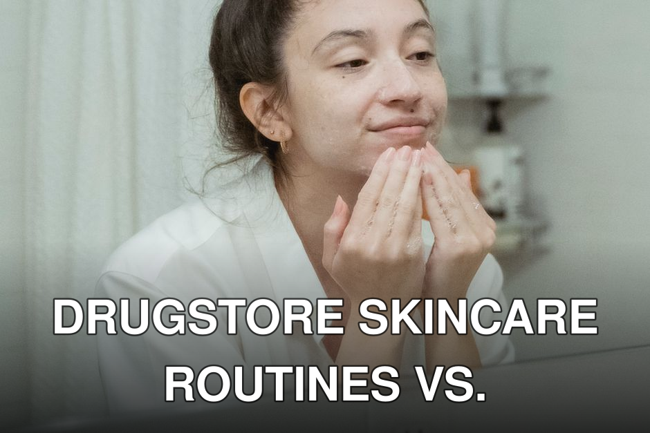 A woman applies facial cream, enjoying her skincare routine in front of a bathroom mirror.