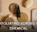 A collection of eco-friendly bathing tools including brushes and a bottle arranged on a beige surface.