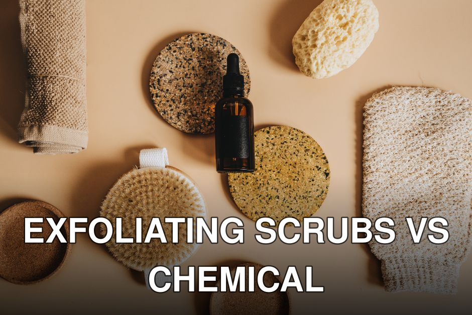 A collection of eco-friendly bathing tools including brushes and a bottle arranged on a beige surface.