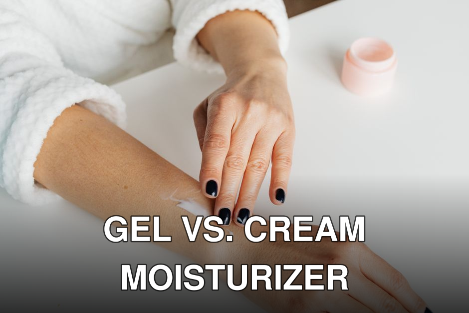 A woman applying moisturizer to her arm, showcasing skincare routine.