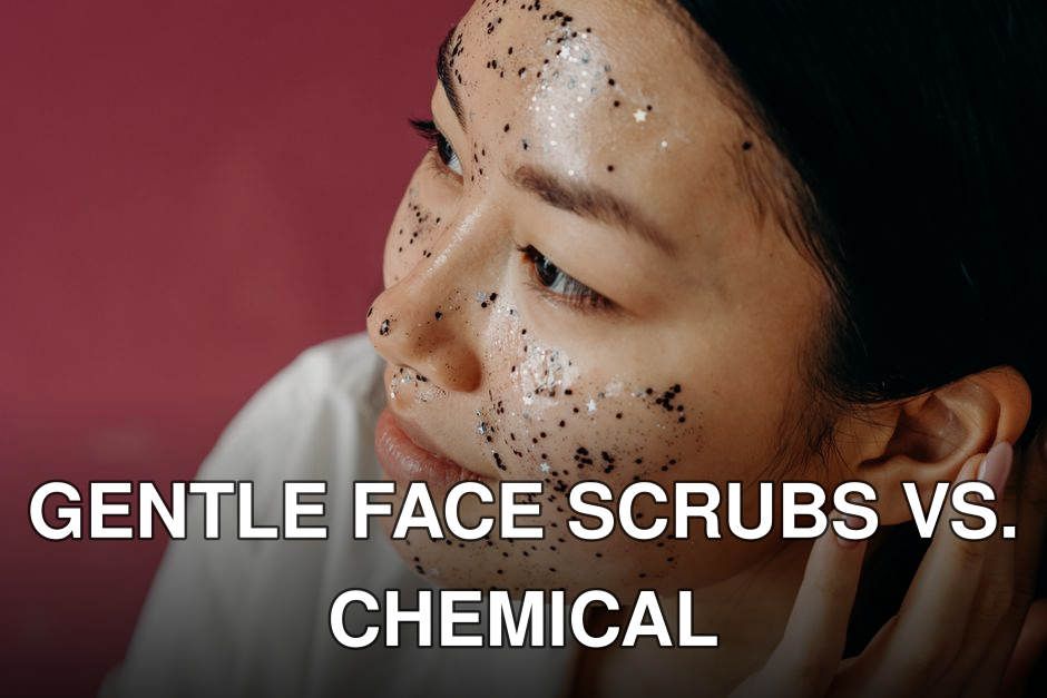 Close-up of a young Asian woman with a glittery face mask, smiling in a studio setting.