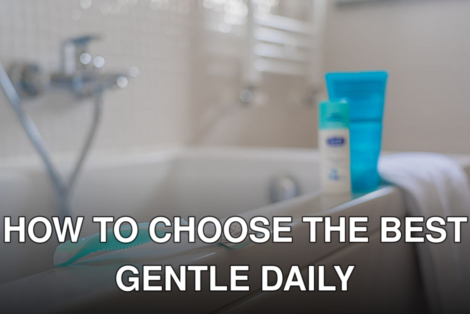 Close-up of a disposable razor on a bathtub edge with toiletries in a modern bathroom setting.