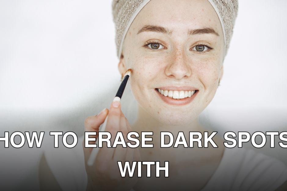 Close-up of a smiling woman applying makeup with a brush, enhancing natural beauty.