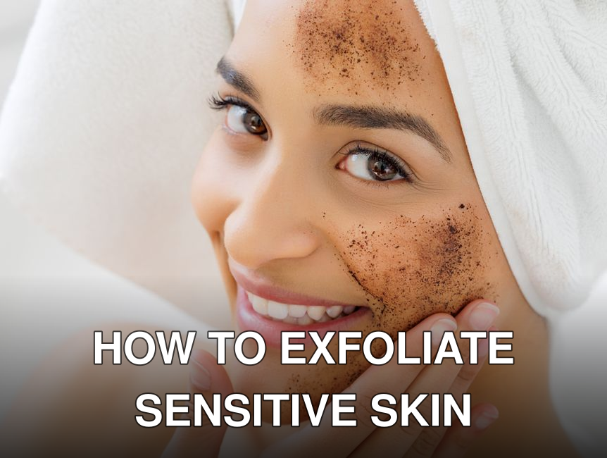 Smiling woman with towel on her head applying a natural exfoliating face mask. Skincare and self-care concept.
