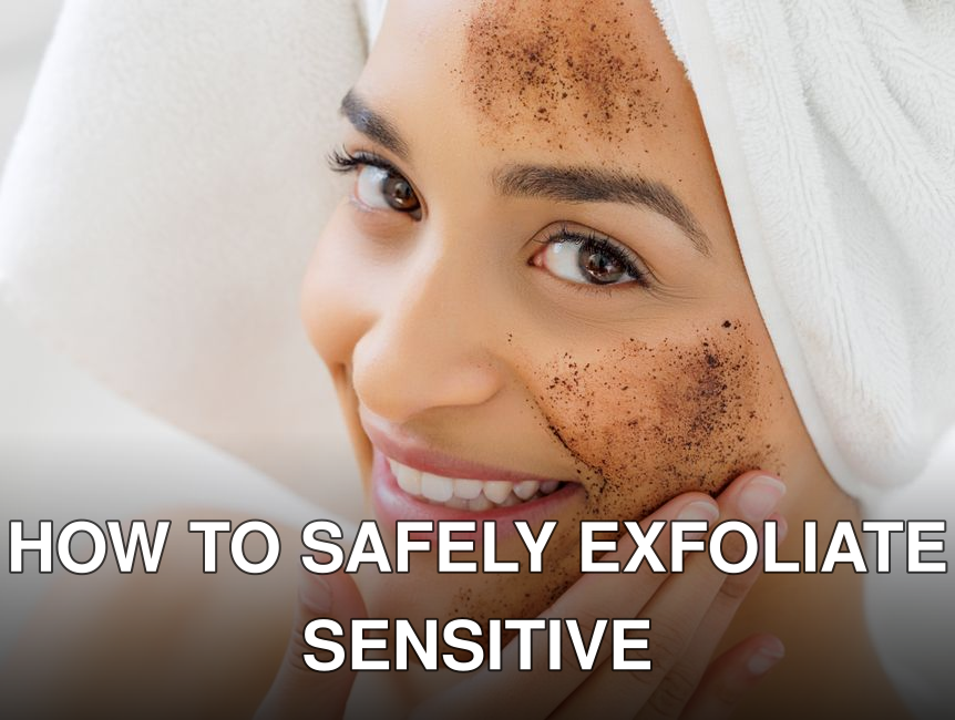 Smiling woman with towel on her head applying a natural exfoliating face mask. Skincare and self-care concept.