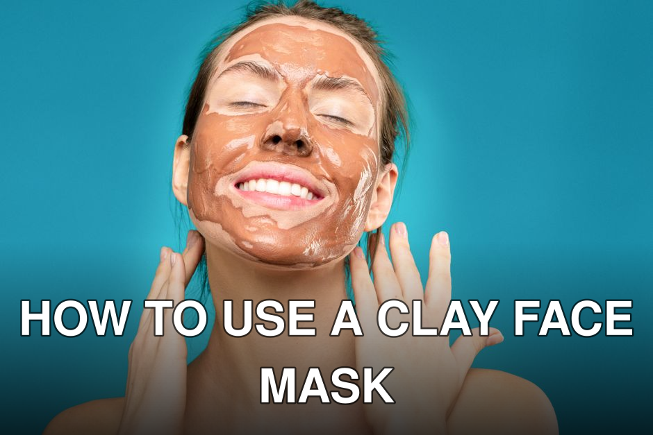 Close-up of a smiling woman with a clay facial mask, conveying relaxation and skincare routine.