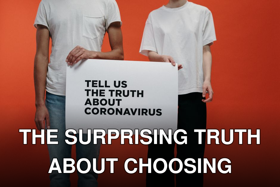 Two individuals holding sign demanding truth about coronavirus against orange background.