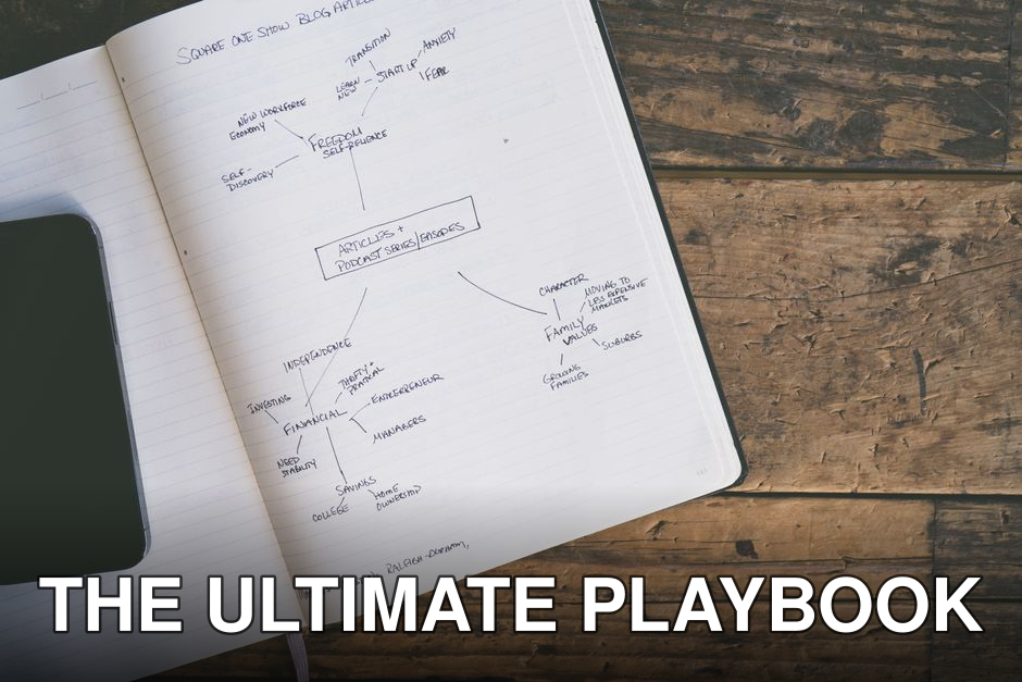 Notebook displaying a hand-drawn mind map on a wooden table, top view.