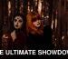 Two women dressed as witches stand in a dark, enchanted forest, exuding mystery.