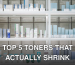 A clean and organized display of skincare products on shelves, perfect for beauty enthusiasts.