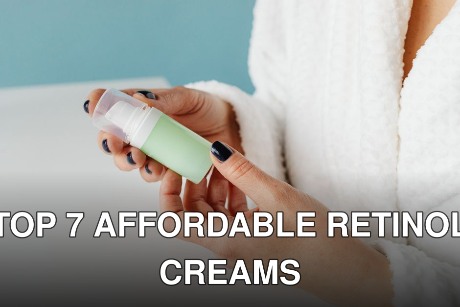A person in a bathrobe holding a skincare product, focusing on hands and bottle.