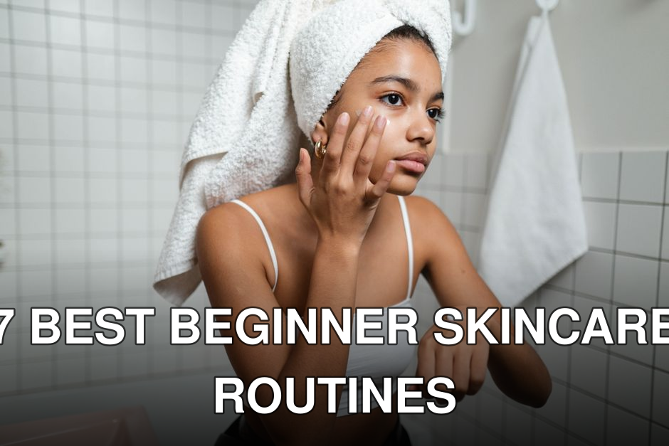 A young woman in a bathroom applying skincare cream with a towel on her head, focusing on self-care.