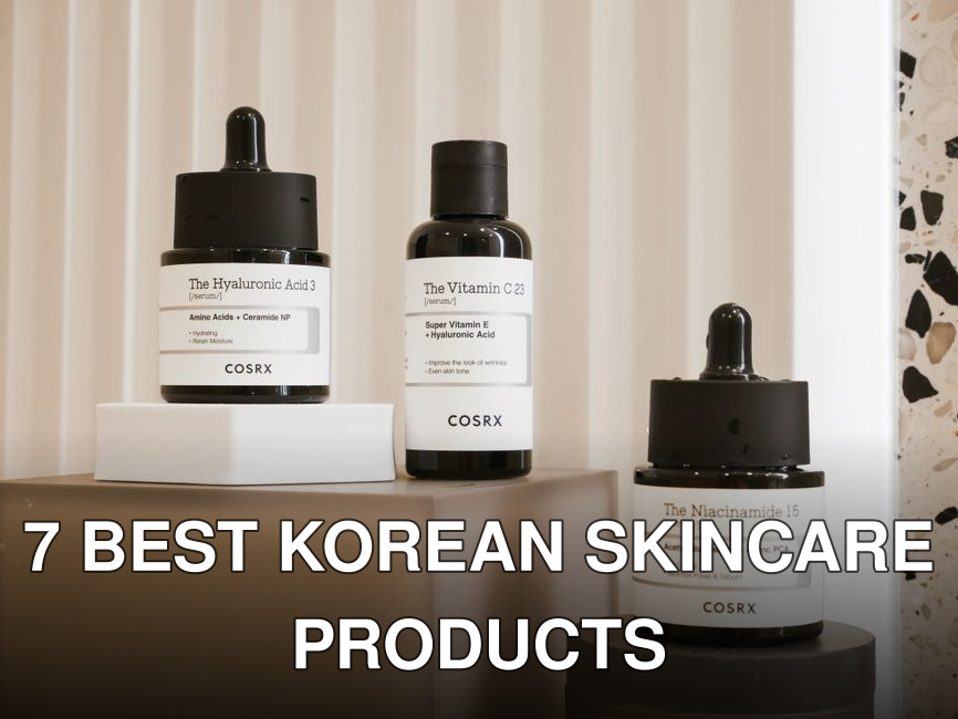 Elegant display of COSRX skincare bottles on a modern backdrop. Perfect for beauty and wellness content.