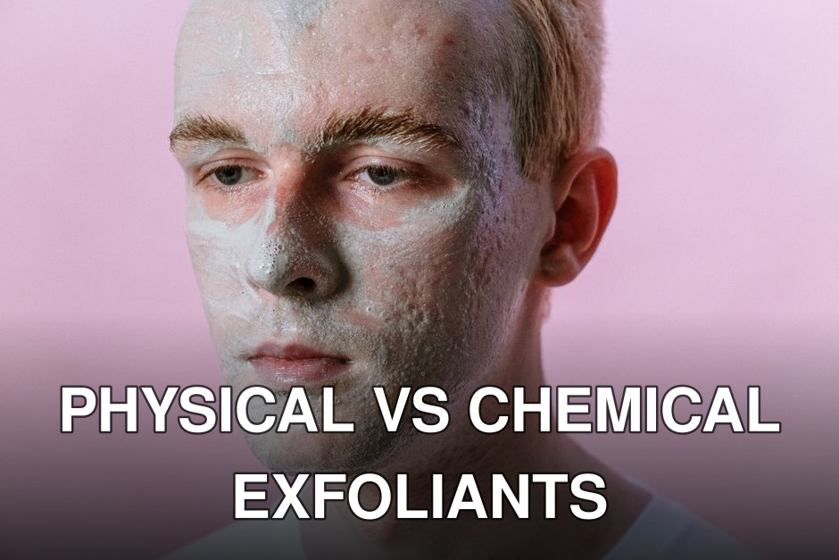 Portrait of a young man with a clay face mask against a pink background, highlighting skincare and beauty routines.