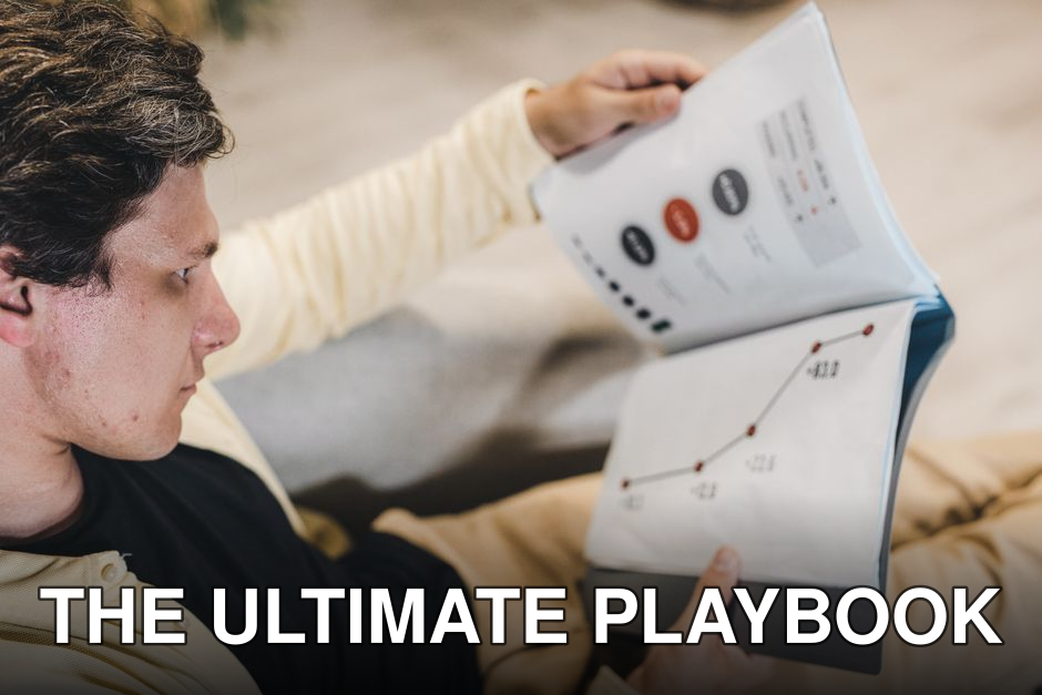 Adult man reviewing business charts in a document, focused on growth strategy.